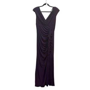 Xscape Style 5574x Plum Off Shoulders Scuba Maxi Dress Ruffle Draped Ruched